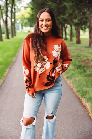 Parker Floral Sweater-Copper/Ivory