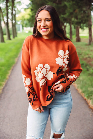 Parker Floral Sweater-Copper/Ivory