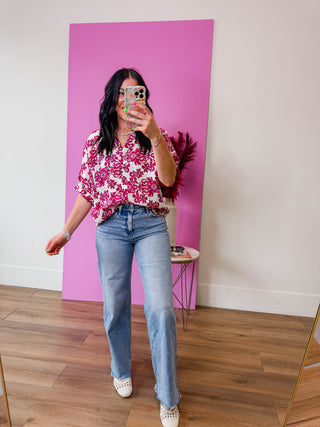 Kelli Floral Top-Fuchsia