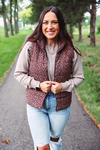 Amara Floral Vest-Chocolate