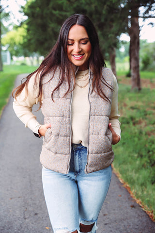 Amara Floral Vest-Taupe