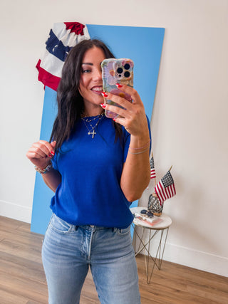 Carrie Knit Top-Royal Blue