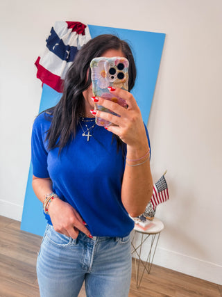 Carrie Knit Top-Royal Blue