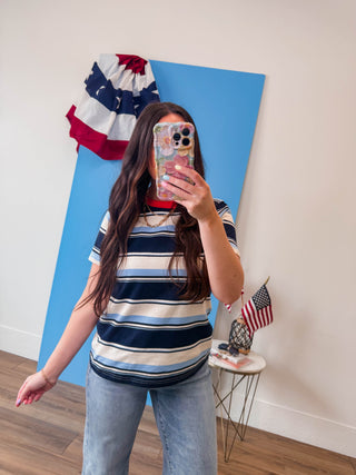Caitlin Striped Tee-Navy