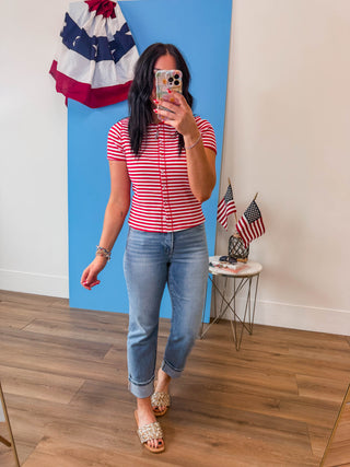 Annika Striped Top-Red/White