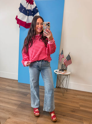 On The Line Pullover-Pink/Red