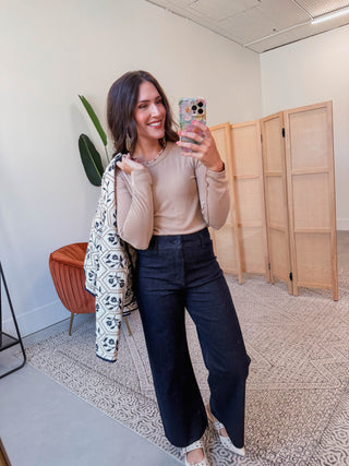 Reagan Long Sleeve Top-Taupe