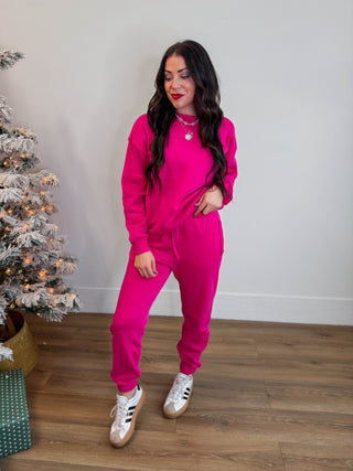 Cozy Club Crewneck-Hot Pink