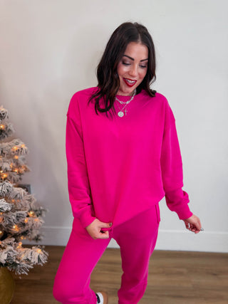 Cozy Club Crewneck-Hot Pink