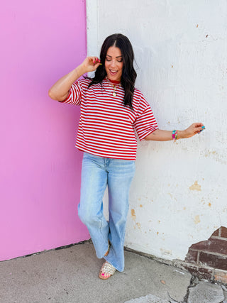 Kasey Striped Tee-Red