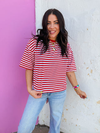 Kasey Striped Tee-Red