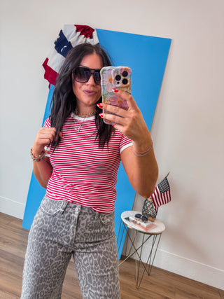 All Day Striped Tee-Ruby