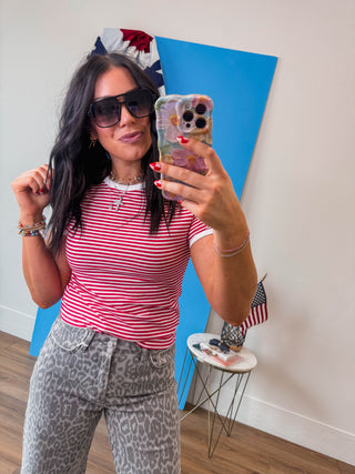 All Day Striped Tee-Ruby