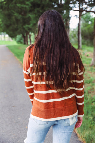 Elyssa Striped Sweater-Rust