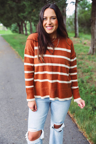 Elyssa Striped Sweater-Rust