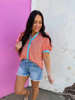 Kate Striped Top-Orange