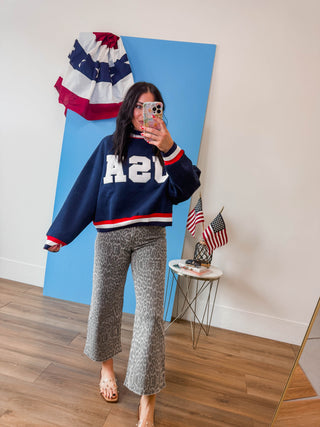 USA Varsity Mock Neck Sweatshirt-Navy
