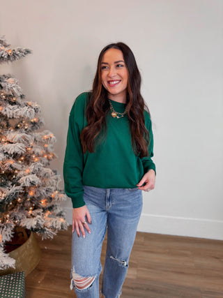 Cozy Club Crewneck-Hunter Green