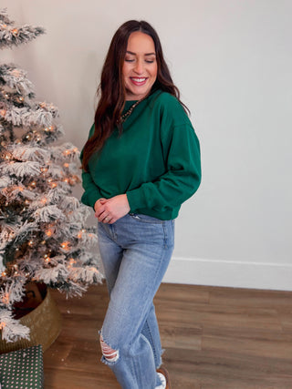Cozy Club Crewneck-Hunter Green