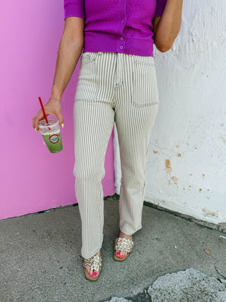 In Line High Rise Straight Leg Denim-Taupe