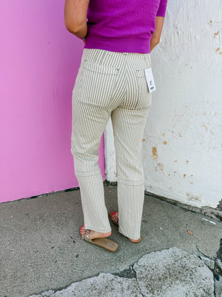 In Line High Rise Straight Leg Denim-Taupe