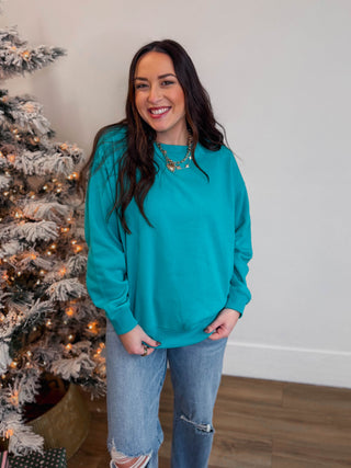 Cozy Club Crewneck-Turquoise