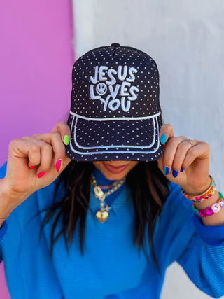 Polka Dot Jesus Loves You Smiley Hat