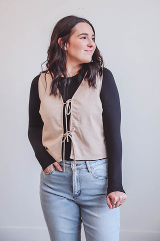 Audrey Tie Vest Top-Taupe