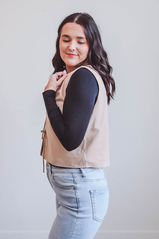 Audrey Tie Vest Top-Taupe