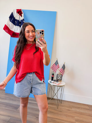 Kyla Corded Top-Red