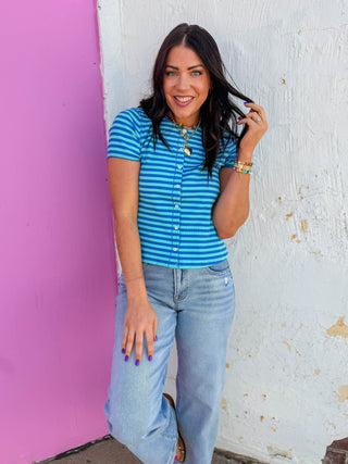 Annika Striped Top-Mint/Blue