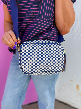Willow Woven Camera Crossbody Bag-Navy
