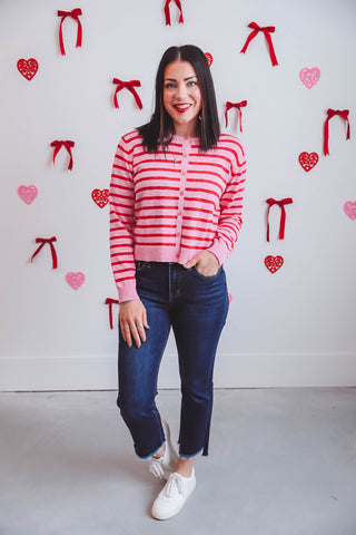 Joanna Striped Cardigan-Punch/Red