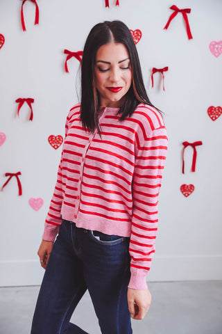 Joanna Striped Cardigan-Punch/Red