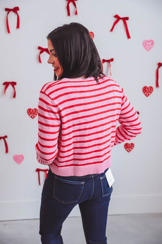 Joanna Striped Cardigan-Punch/Red