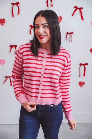 Joanna Striped Cardigan-Punch/Red