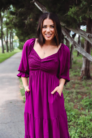 Teagan Midi Dress-Merlot