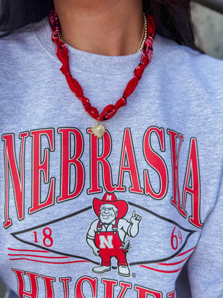 Nickel & Suede - Red Bandana Necklace-Gold Sunburst Heart Charm