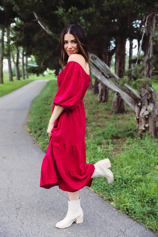 Teagan Midi Dress-Ruby Red