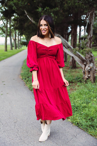 Teagan Midi Dress-Ruby Red