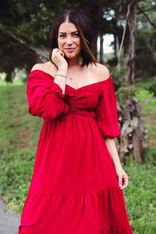 Teagan Midi Dress-Ruby Red