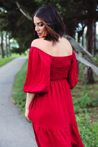 Teagan Midi Dress-Ruby Red