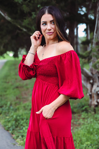 Teagan Midi Dress-Ruby Red