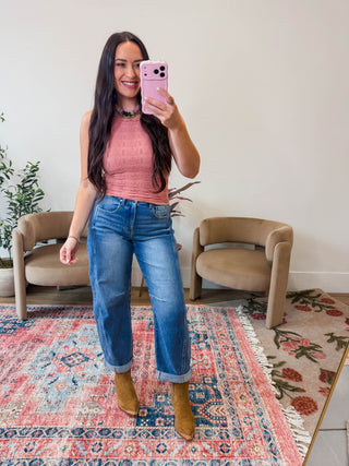 Floral Textured Tank-Ash Rose