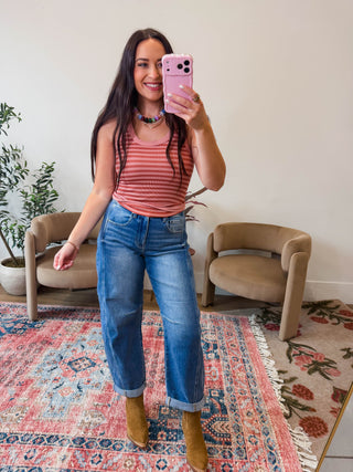 Cool Girl Striped Tank-Ash Rose