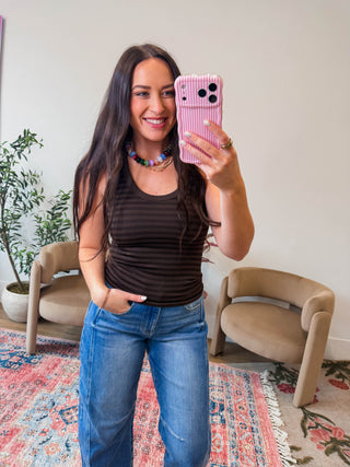 Cool Girl Striped Tank-Chocolate