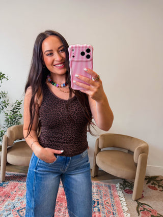 Reversible Leopard Tank-French Roast