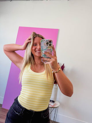 Cool Girl Striped Tank-Yellow