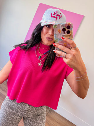 Elladee Knit Top-Hot Pink