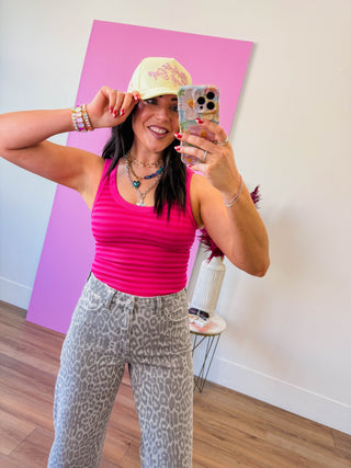 Cool Girl Striped Tank-Fuchsia